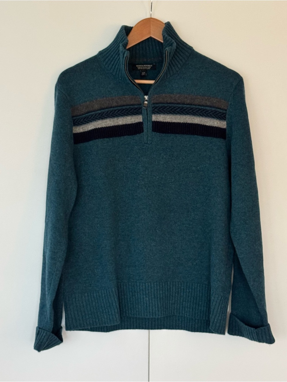 Banana Republic Teal Zip Cardigan with Navy Trim, Men’s Size S